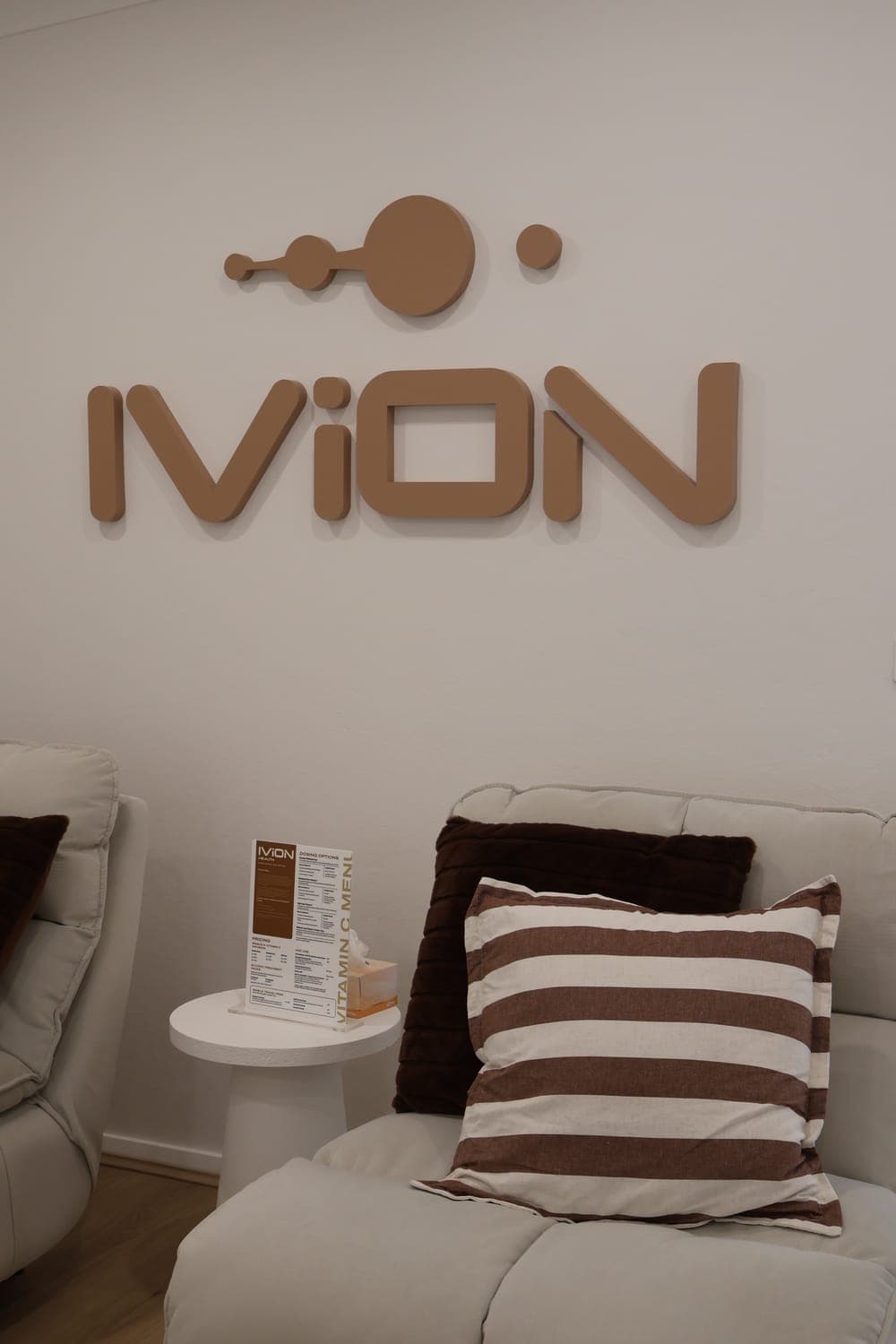 The calm, branded interior of the IVION Health clinic in Oatlands